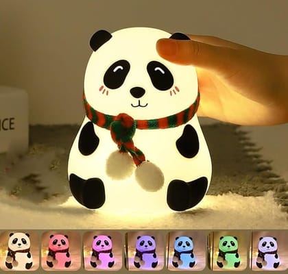 Rechargeable Silicone Panda Night Light for Kids | 7-Color LED Changing Lamp | Adorable Room Decor & Gift for Toddlers, Teens, & Valentines Day Present | Soft BPA-Free Nightlight | Panda Lamp