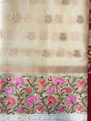 Organza Heavily embroidered floral border Organza Heavily embroidered floral border