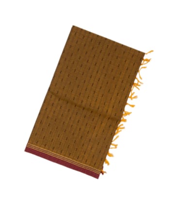 Dark Olive Rasipuram Cotton Saree With Dotted Stripes & Floral Buttas-Dark Olive