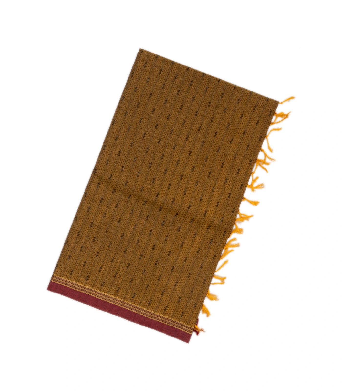 Dark Olive Rasipuram Cotton Saree With Dotted Stripes & Floral Buttas-Dark Olive