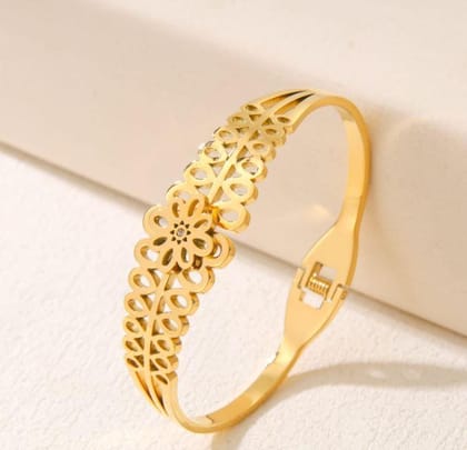 Stainless Steel Gold/Rosegold Plated Floral Design Kada- STKD 4914