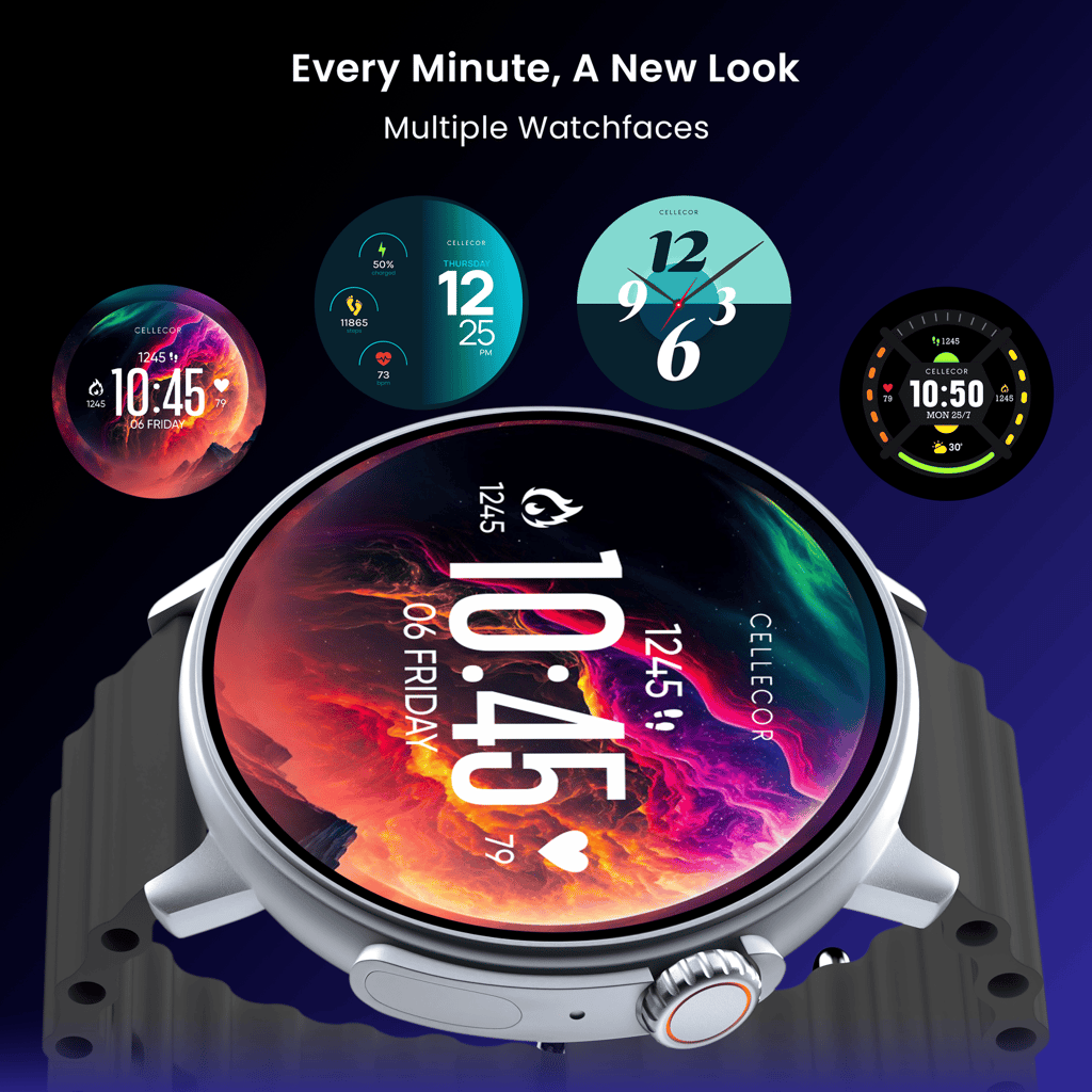 CELLECOR M7 PRO RAY 1.43" AMOLED Display | 700 NITS | AOD | BT-Calling | AI Voice | Split Screen | IP67 | Rotating Crown | SmartWatch (Black)