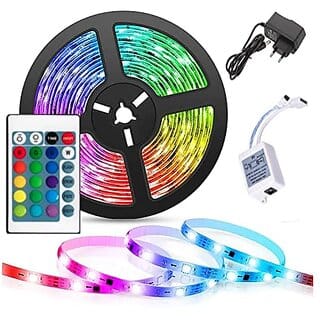 Daybetter 5 Meter Non Waterproof Remote Control Multicolor Light With 16 Color And 5050 Smd Bright 24 Keys Ir Remote Controller And Supply For Home Decoration (Multicolor) Tar-H1