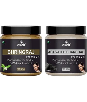 Oilanic 100% Pure Bhringraj Powder & Charcoal Powder For Skincare Hair Mask 200 g Pack of 2