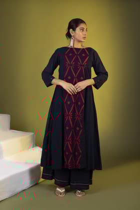 Indigo Red Applique Panel Kalidaar and palazzos-S
