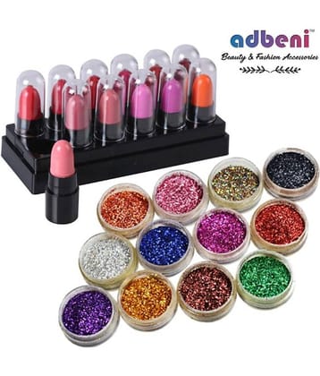 Adbeni 12pc Lipstick & 12pc Gilitter Low Budget Combo Pack GC-942 Makeup Kit 40