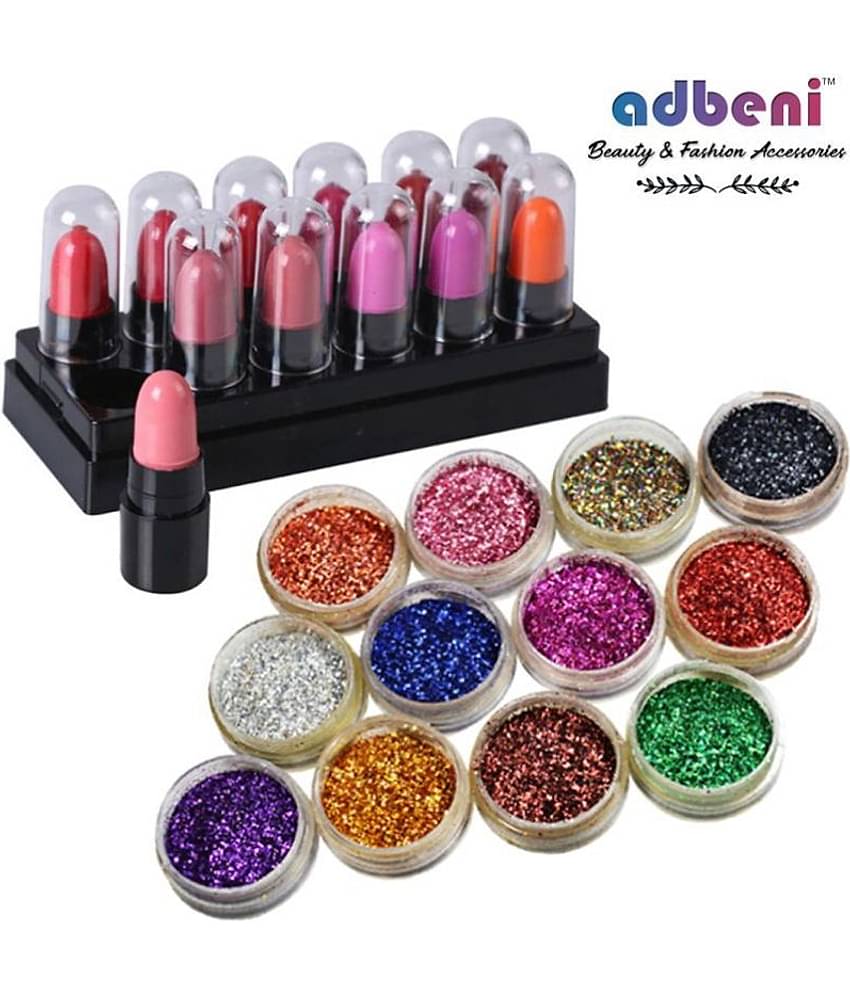 Adbeni 12pc Lipstick & 12pc Gilitter Low Budget Combo Pack GC-942 Makeup Kit 40