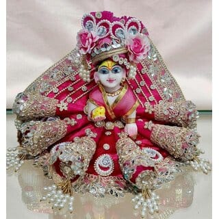 Red Velvet Laddu Gopal Poshak with Turban: Heavy Embroidered Dress, Pearl Work