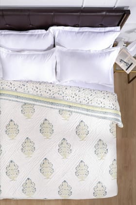 Bagh E Hur Cotton Muslin Quilt-Single - 60 x 90 in / Yellow / Yellow