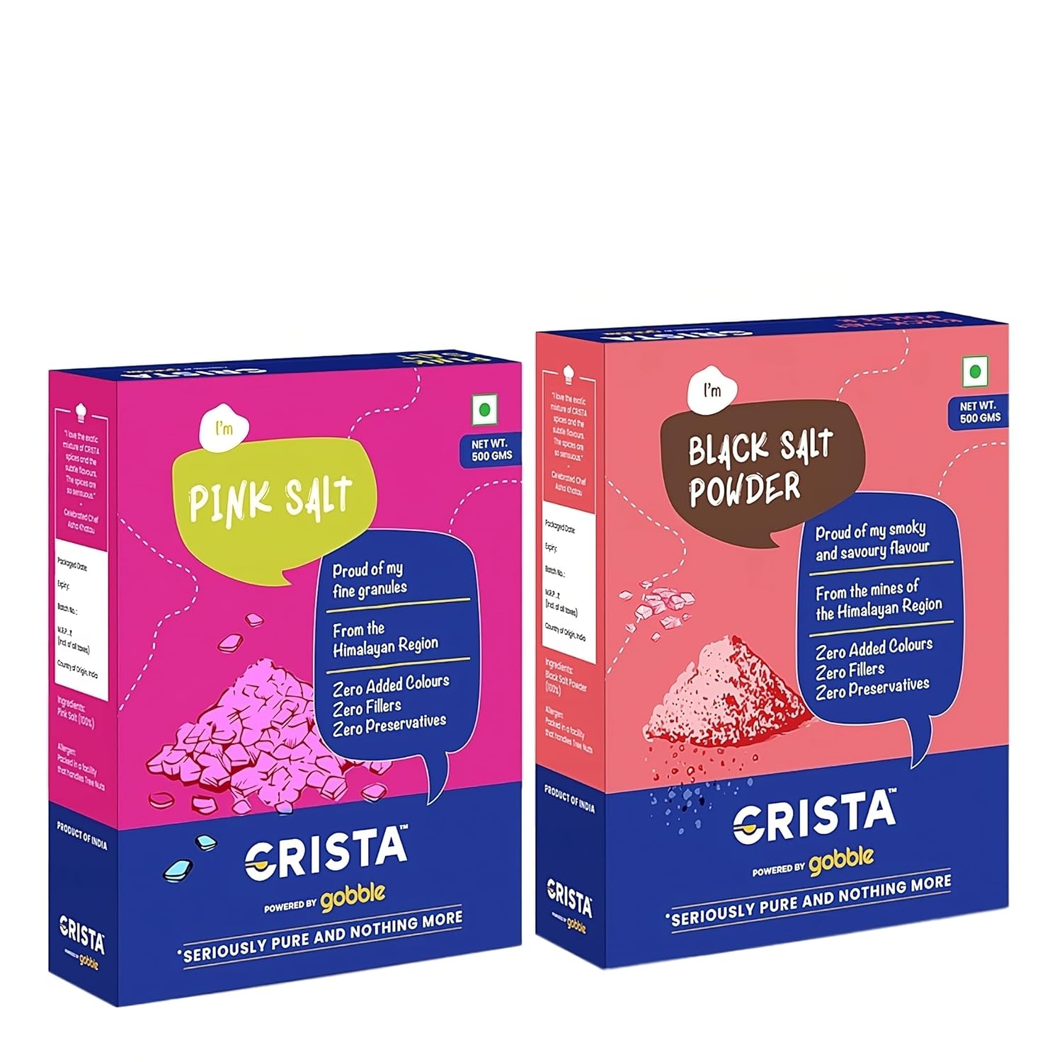 CRISTA Pink Salt And Black Salt Powder Combo Pack, 500 gm Each - Pack of 2