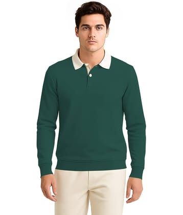 BULLMER Men Cotton Blend Regular Fit Solid Polo T Shirt ( Green )