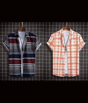 Qlonz store Elastane Regular Fit Printed Half Sleeves Men's Casual Shirt - Multi ( Pack of 2 )