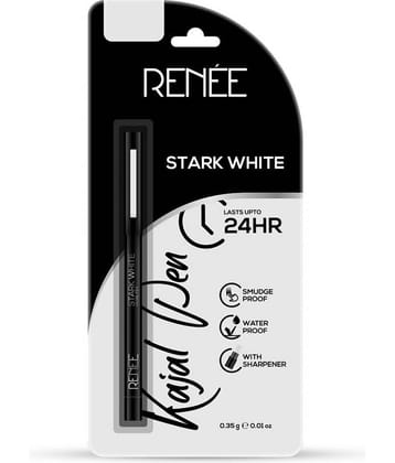 RENEE Kajal Pen with Sharpener Stark White, 24H Stay, Matte, Smudge-Proof (Stark White,0.35g)