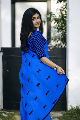 Radiant Royal Blue Colored Partywear Embroidered Chanderi Silk Saree