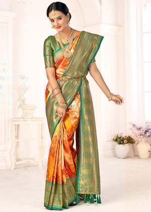 Classic Orange Woven Kanjivaram Silk Saree