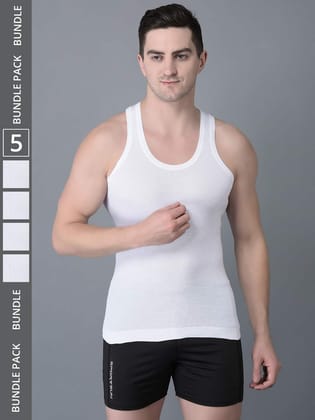 Men's White Pack of 5 Solid Combed Cotton Vest