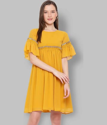 ALL WAYS YOU Women Polyester Solid Fit & Flare Dress ( Yellow )
