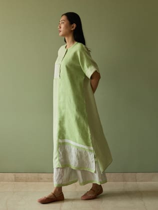 Pira Stripe Linen Tunic Kaftan Set - Meadow-XS