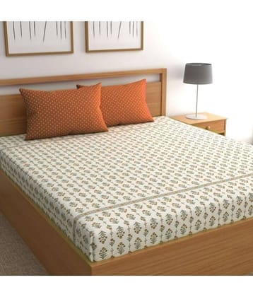 chhavi india Poly Cotton 1 Double Bedsheet with 2 Pillow Covers ( Orange )