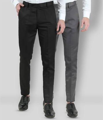 VEI SASTRE - Multicolor Cotton Blend Slim Fit Men's Formal Pants (Pack of 2)