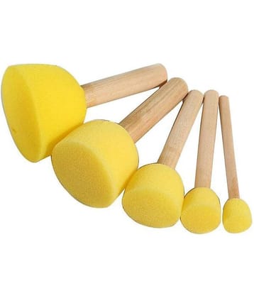 Eclet 5 Pcs Round Stencil Sponge Wooden Handle Foam Brush Set Painting Tools for Kids DIY Painting Stencils Arts and Crafts Tool Accessories