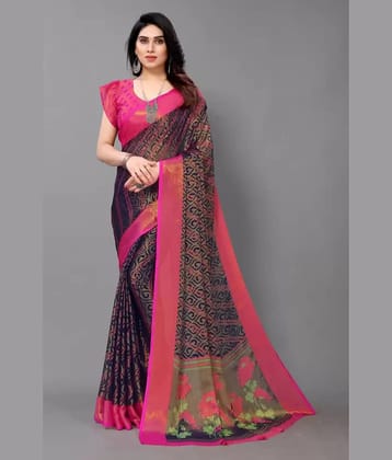 Sanwariya Silks Brasso Printed Saree With Unstitched Blouse Piece ( Navy Blue )