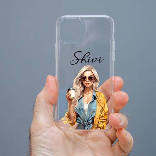Personalized Cute Girl Transparent Silicon Case Customised with Name for Oppo, Vivo, Redmi, Realme, Poco, Mi, OnePlus, Samsung, iPhone, and More - design 83