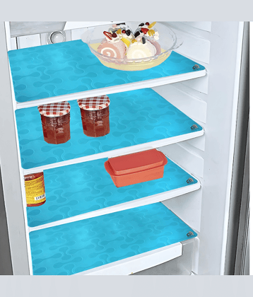 Crosmo PVC Solid Fridge Mats ( 30 45 ) Pack of 4 - Blue