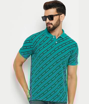 GET GOLF Pack of 1 Cotton Blend Regular Fit Striped Half Sleeves Men's Polo T Shirt ( Green )
