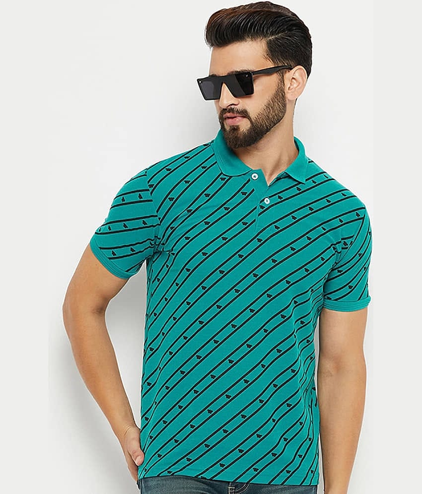 GET GOLF Pack of 1 Cotton Blend Regular Fit Striped Half Sleeves Men's Polo T Shirt ( Green )