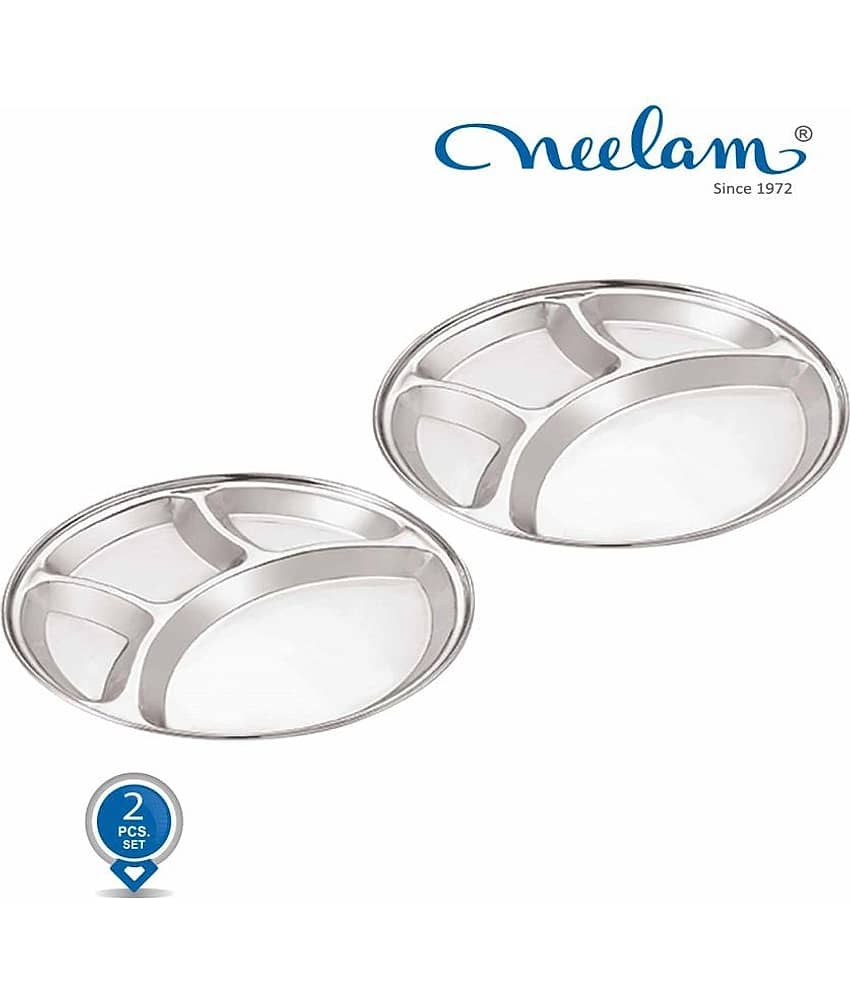 Neelam 2 Pcs Stainless Steel Silver Partition Plate