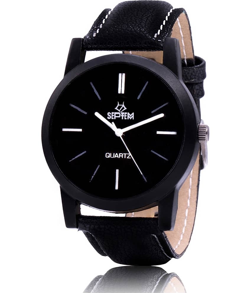 Septem Black Leather Analog Men's Watch