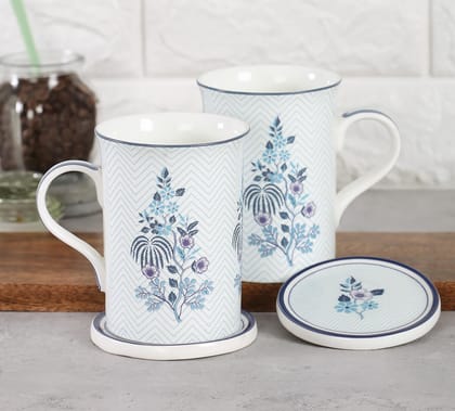 India Circus Chevron Sapphire Coffee Mugs And Coasters Set Of 2