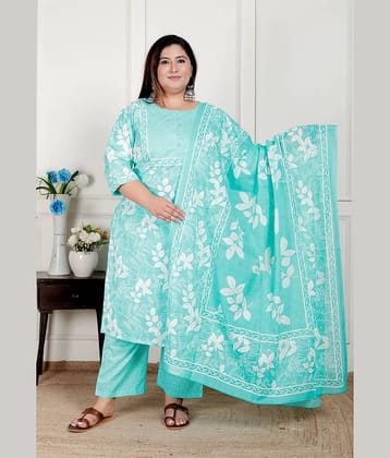 Swasti Women Cotton Printed Straight Kurti With Pants ( Blue )