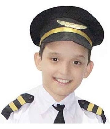 Our Helper Black Airline Pilot Cap, Aviation Captain Costume Accessory, Freesize