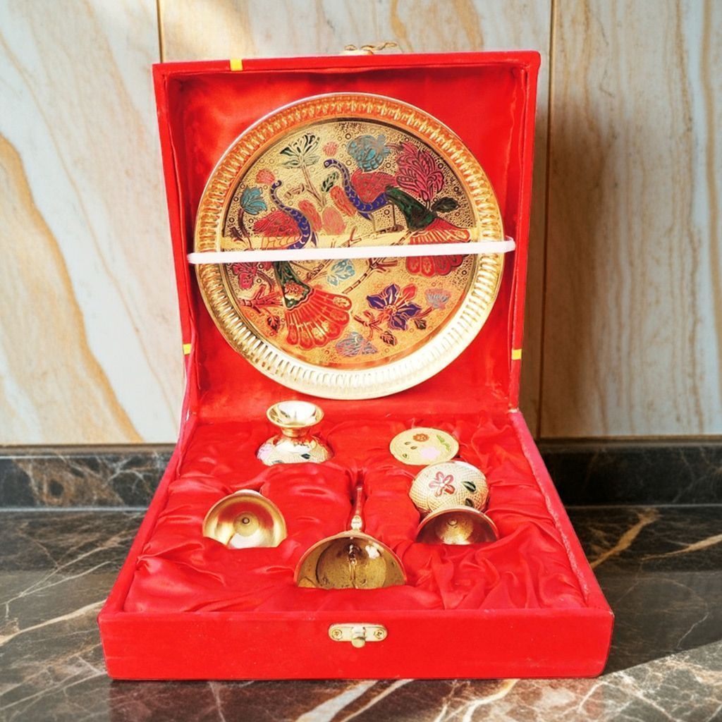 Brass Puja Thali Set With Valvet Box (BMAS297 B)