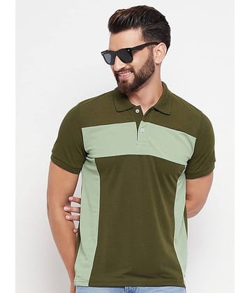 VERO AMORE Pack of 1 Cotton Blend Regular Fit Colorblock Half Sleeves Men's Polo T Shirt ( Olive )