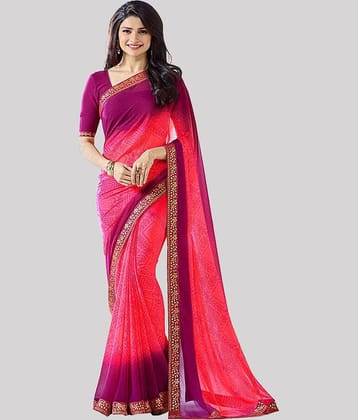 Gazal Fashions Georgette Printed Saree With Unstitched Blouse Piece ( Pink )