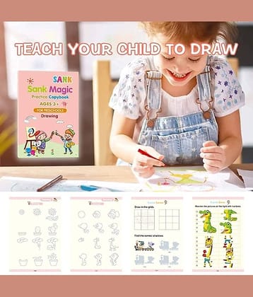 Sank Magic Practice Copybook - (1 Pen + 1 Grip + 4 BOOKS + 10 REFILL) Number Tracing Book - Writing Book - Magic Calligraphy - Copybook Set - Calligraphy Pen - Calligraphy Book - Practical Reusable Writing Tool - Simple Hand Lettering for Preschoolers