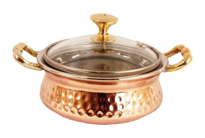 Steel Copper Set of 3 Casserole Donga with Glass Lid