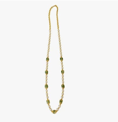 Pearl and Green Bead Necklace, Gold Chain, Traditional Jewelry, Ethnic Style