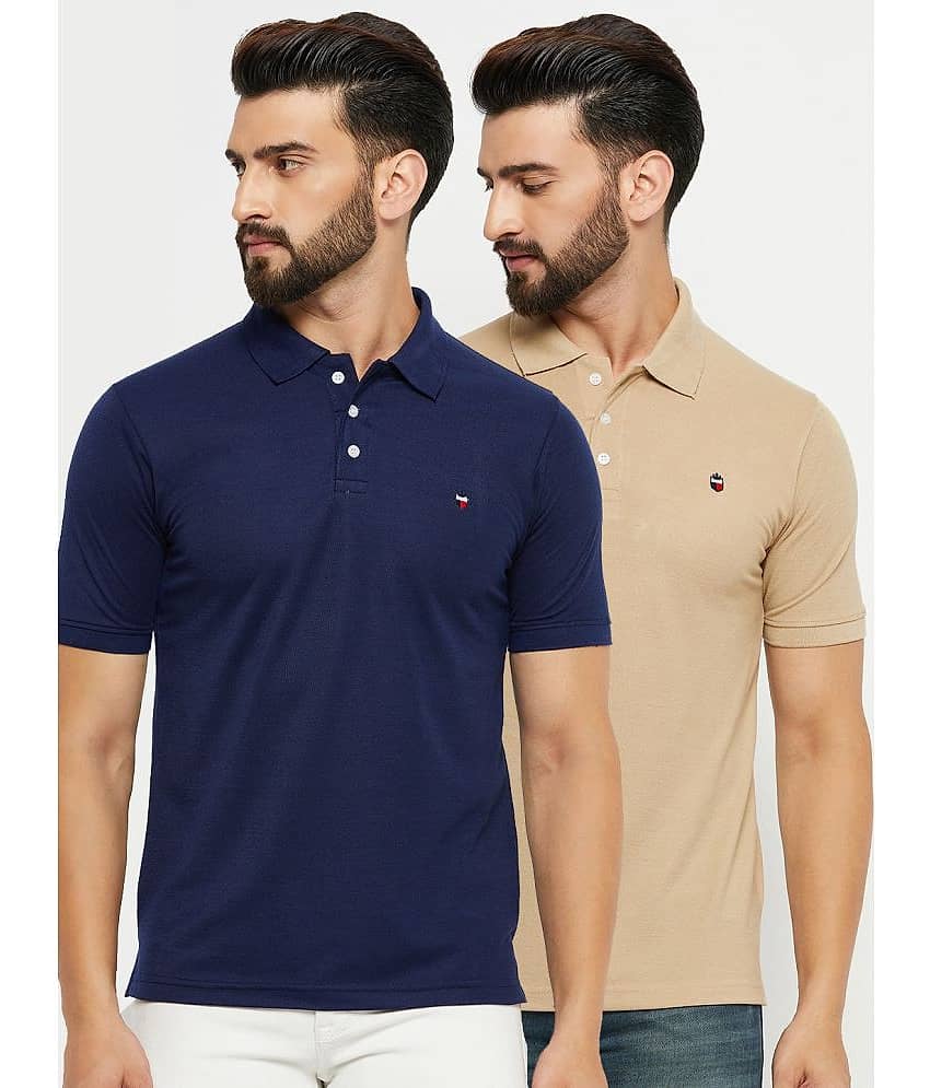 Emerald Pack of 2 Cotton Blend Regular Fit Solid Half Sleeves Men's Polo T Shirt ( Navy Blue )