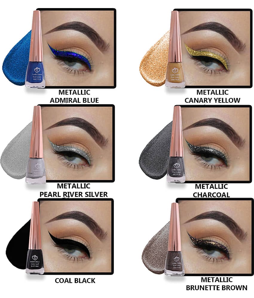 Looks United - Silver Metalic Eye Liner Liquid ( Pack of 6 )