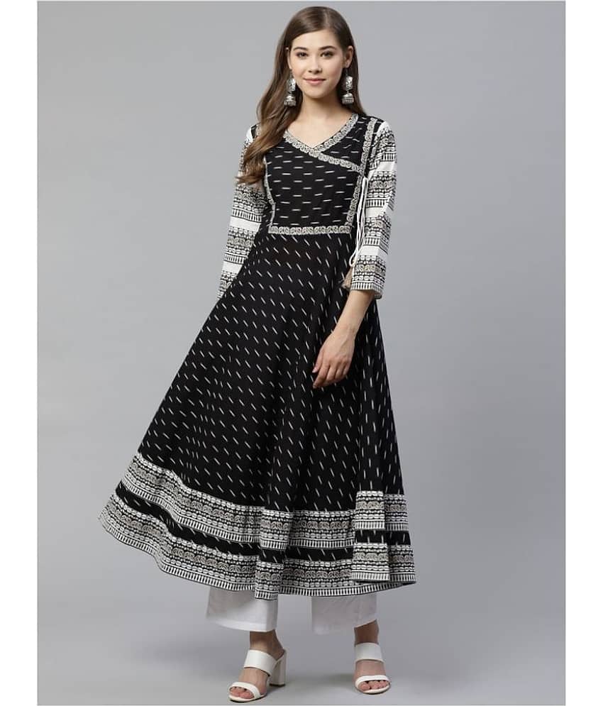 Yash Gallery Pack of 1 Cotton Blend Printed Angrakha Women's Kurti - ( Multicolor )