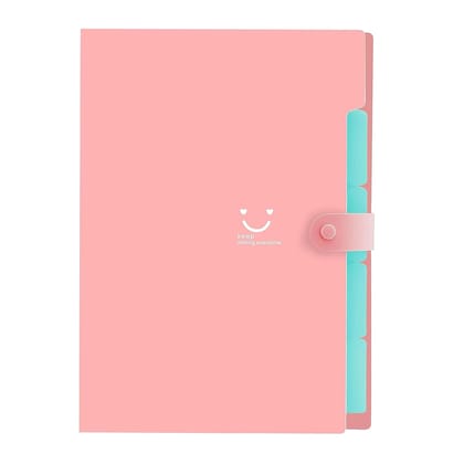 Storite 5 Pockets File Organizer, Expanding File Folder, Accordion Document Organizer, Adjustable Buckle Folder, A4 Portable Accordion Paper/Bill/Receipt Bag, Pink
