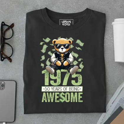 Teddy 1975, 50 Years of Being Awesome Premium Birthday T-Shirt-Black / S
