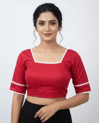 Women cotton silk Red colour,les Design double set blouse