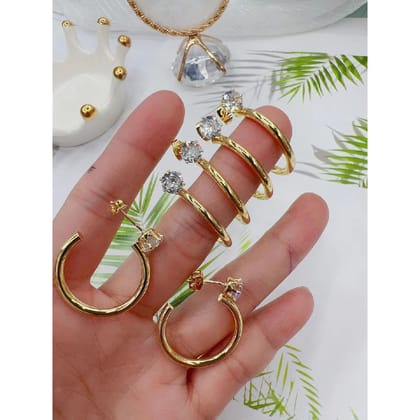 Daily Wear Solitaire Glossy 18K Gold Hoop Bali Earring Women