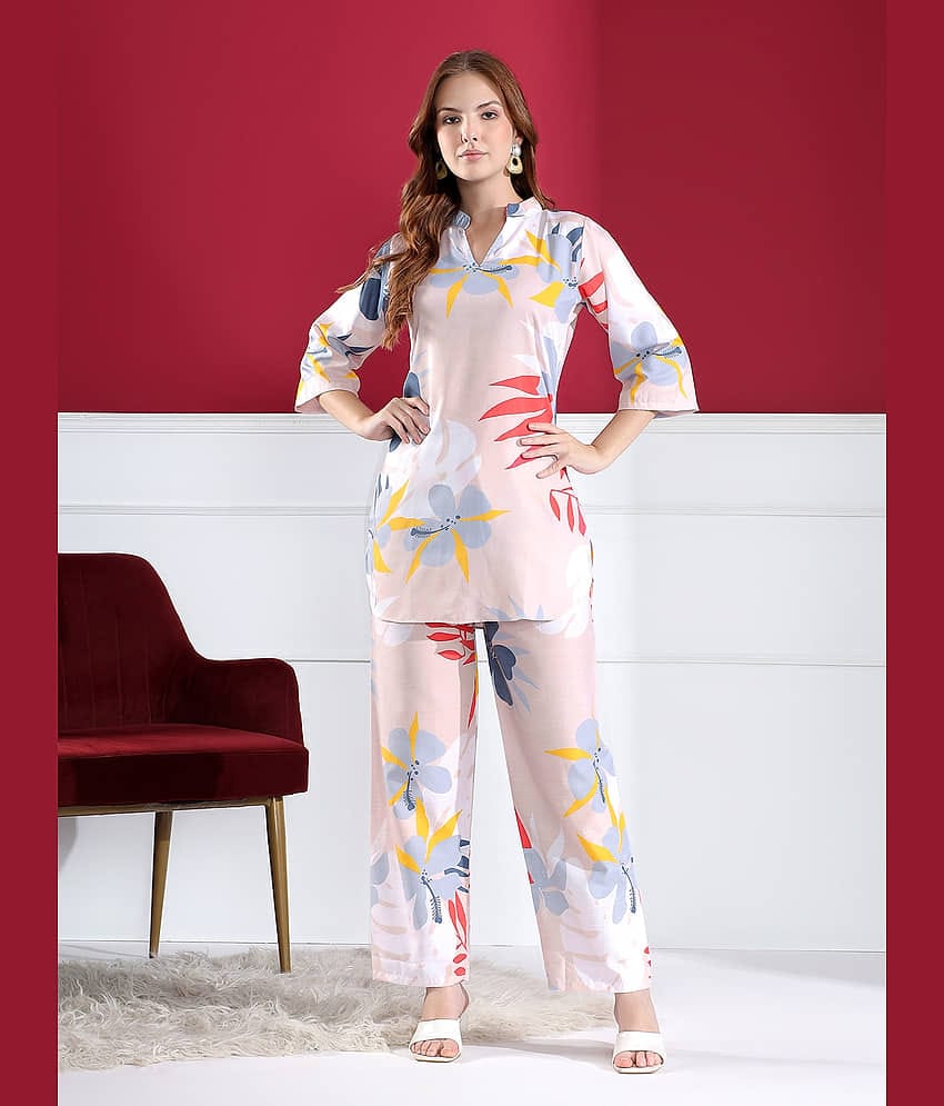 KAHARA Women Tunic With Palazzos Co-Ord Set ( Pink )