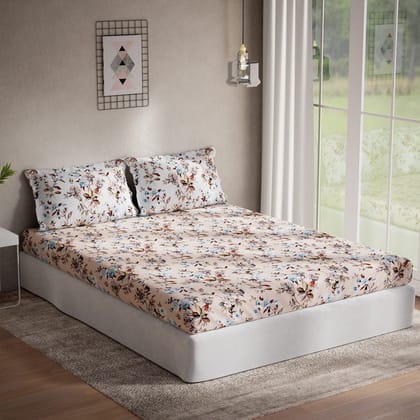 DDECOR - Sigma Collection 100% Cotton Floral Pattern 136TC Queen Bedsheet |224 CM X 254 CM| Peach